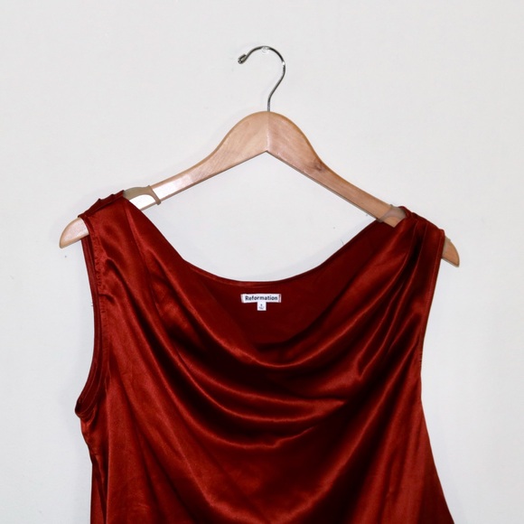 Reformation Annika Off-The-Shoulder Draped Silk-Charmeuse Top in Oxide - Picture 6 of 16